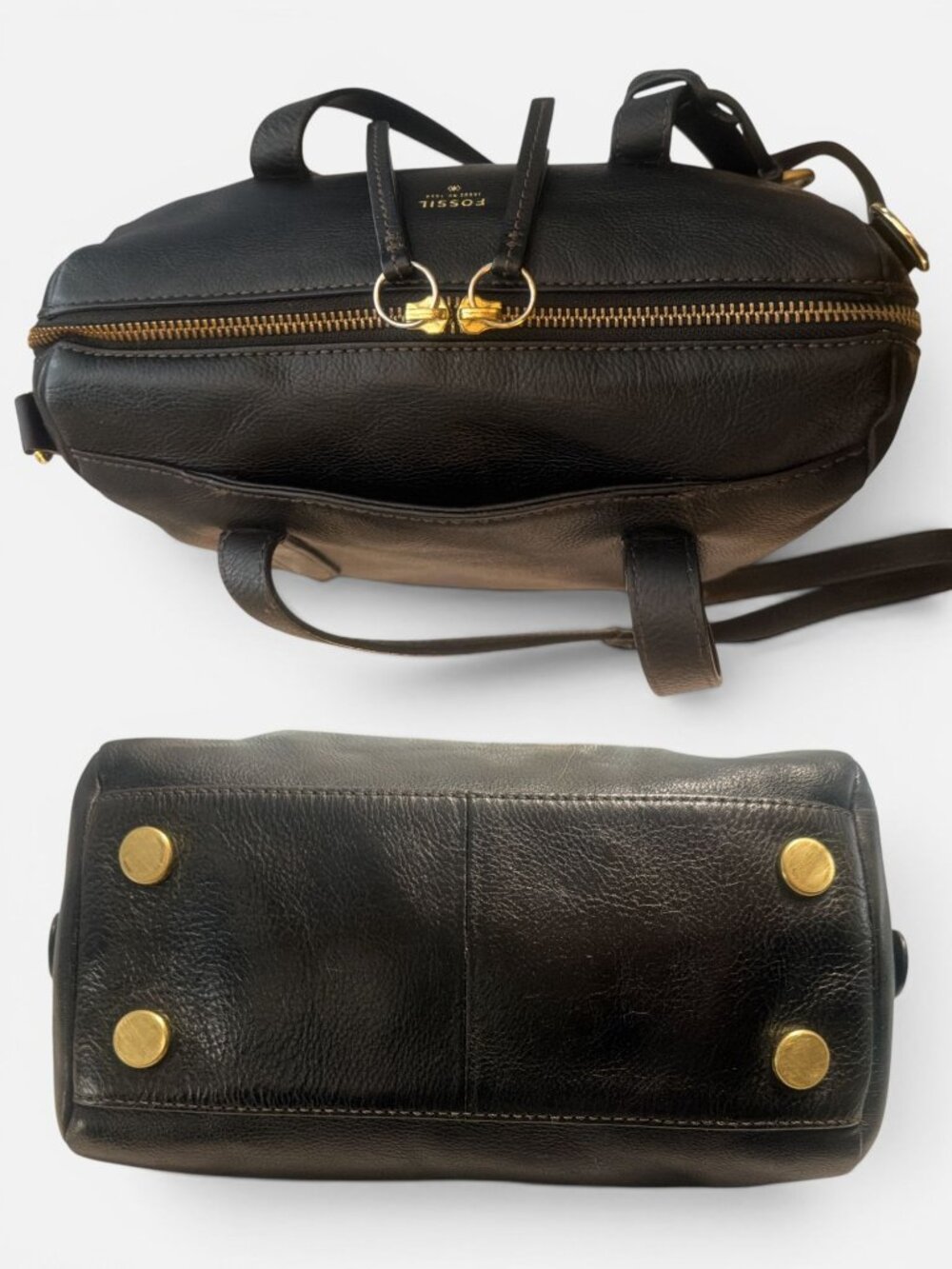 Fossil Sydney Satchel ZB5486 Black Matte Leather Old English Brass 3-way Med Bag - Picture 8 of 11
